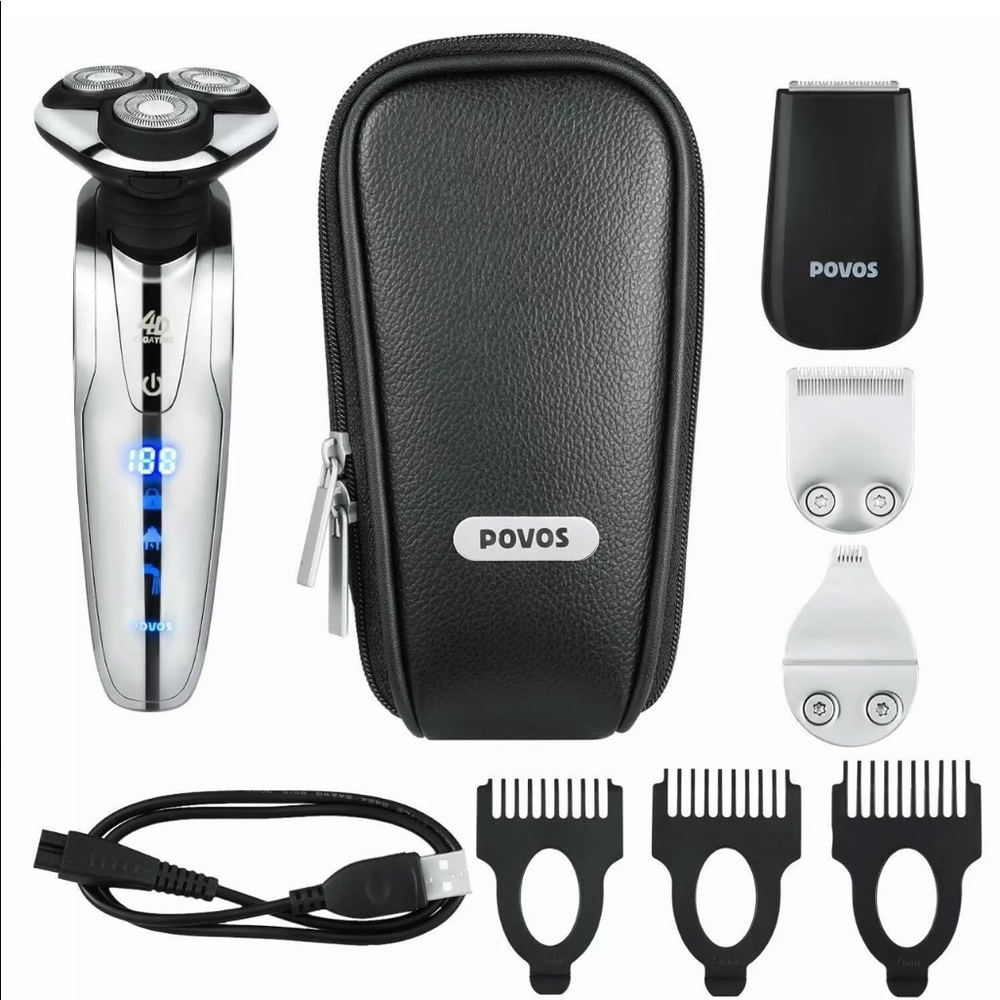Povos Mens Electric Waterproof Rotary Razor Shaver - Picture 2 of 10